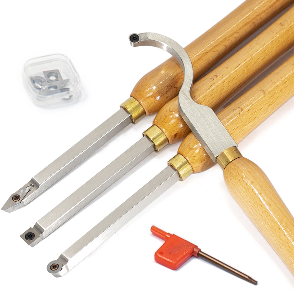 Woodturning Lathe Tools 12-3/5" Set Carbide Tipped Hollower Finisher Rougher Detailer with Wooden Handle 320 mm