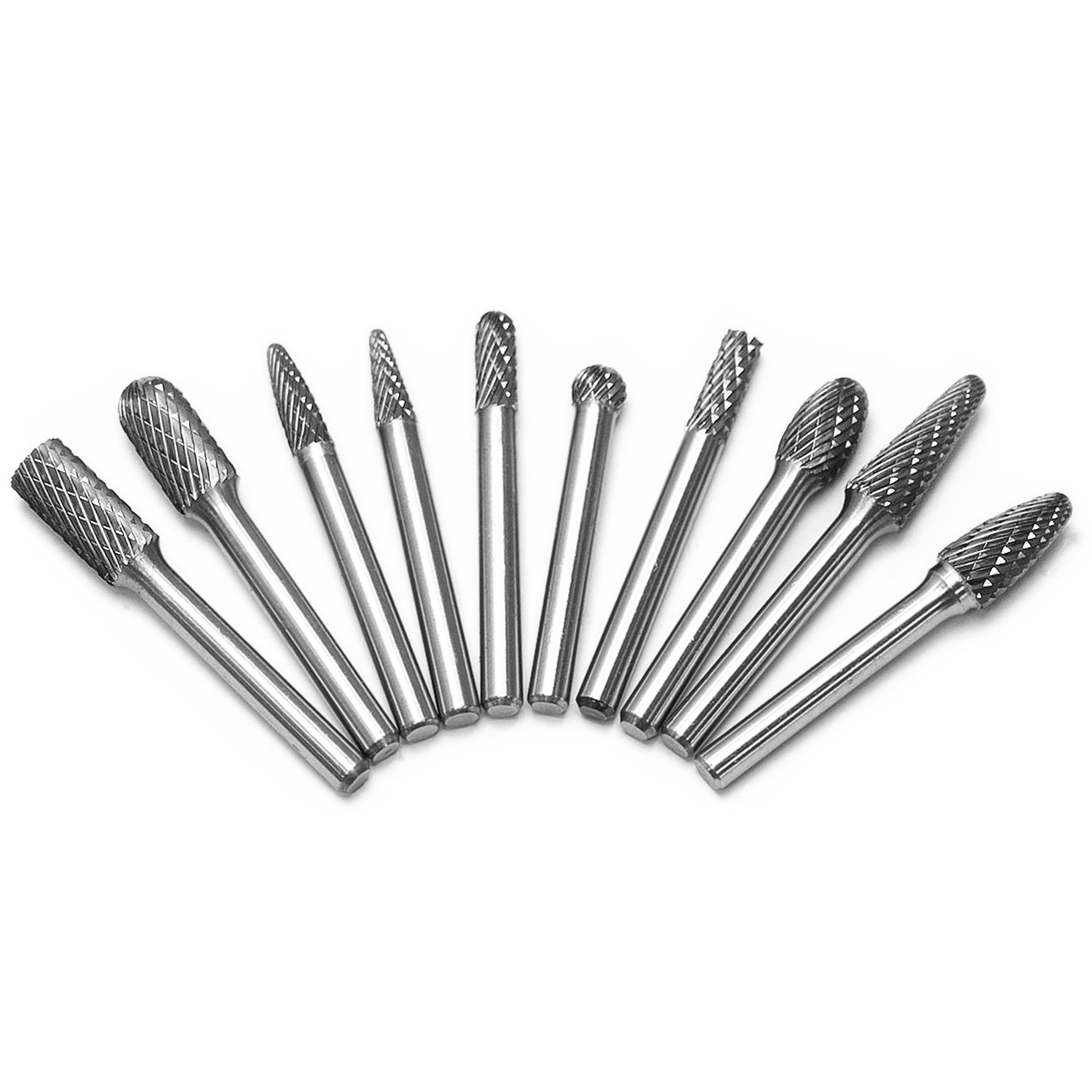 Tungsten Carbide Burr Set 1/4 inch ( 6.35 mm) Shank Diameter Rotary Burr File,Set of 10 Pcs