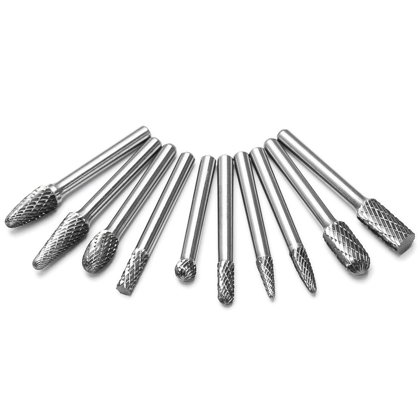 Tungsten Carbide Burr Set 1/4 inch ( 6.35 mm) Shank Diameter Rotary Burr File,Set of 10 Pcs