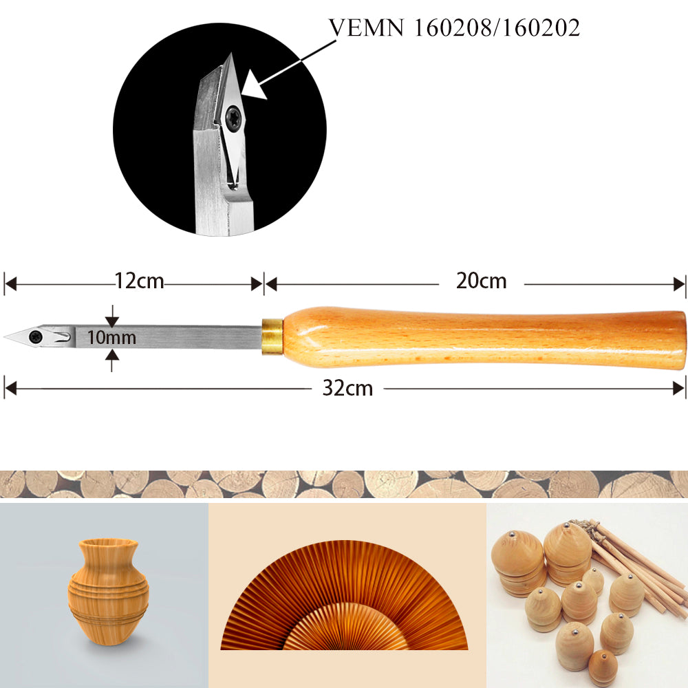 Woodturning Lathe Tools 12-3/5" Set Carbide Tipped Hollower Finisher Rougher Detailer with Wooden Handle 320 mm