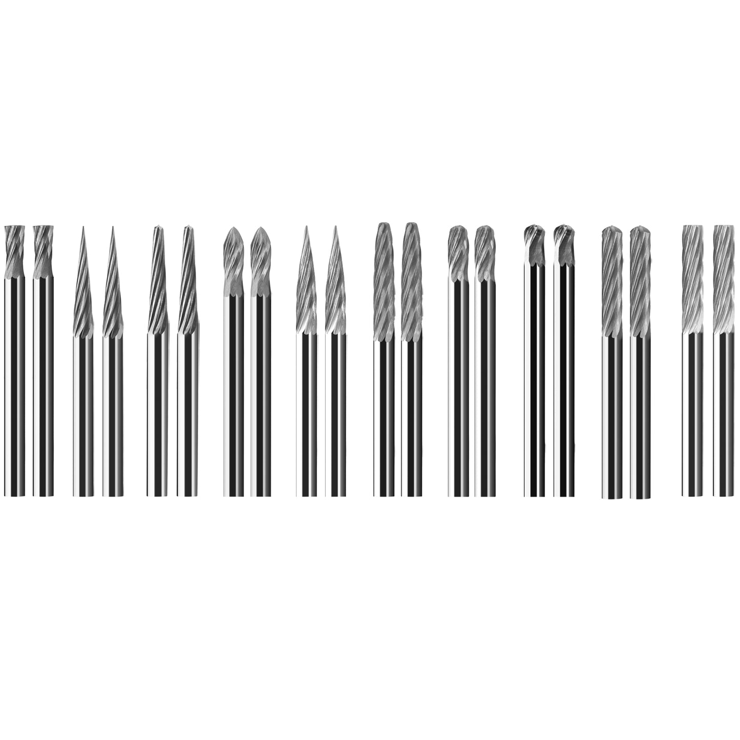 Carbide Burrs Cutters Set Double Cut 3mm 1/8" Inch Shank Diameter Carving Power Tool Parts 20Pcs