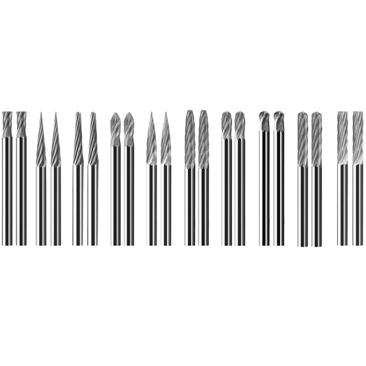 Carbide Burrs Cutters Set Double Cut 3mm 1/8" Inch Shank Diameter Carving Power Tool Parts 20Pcs