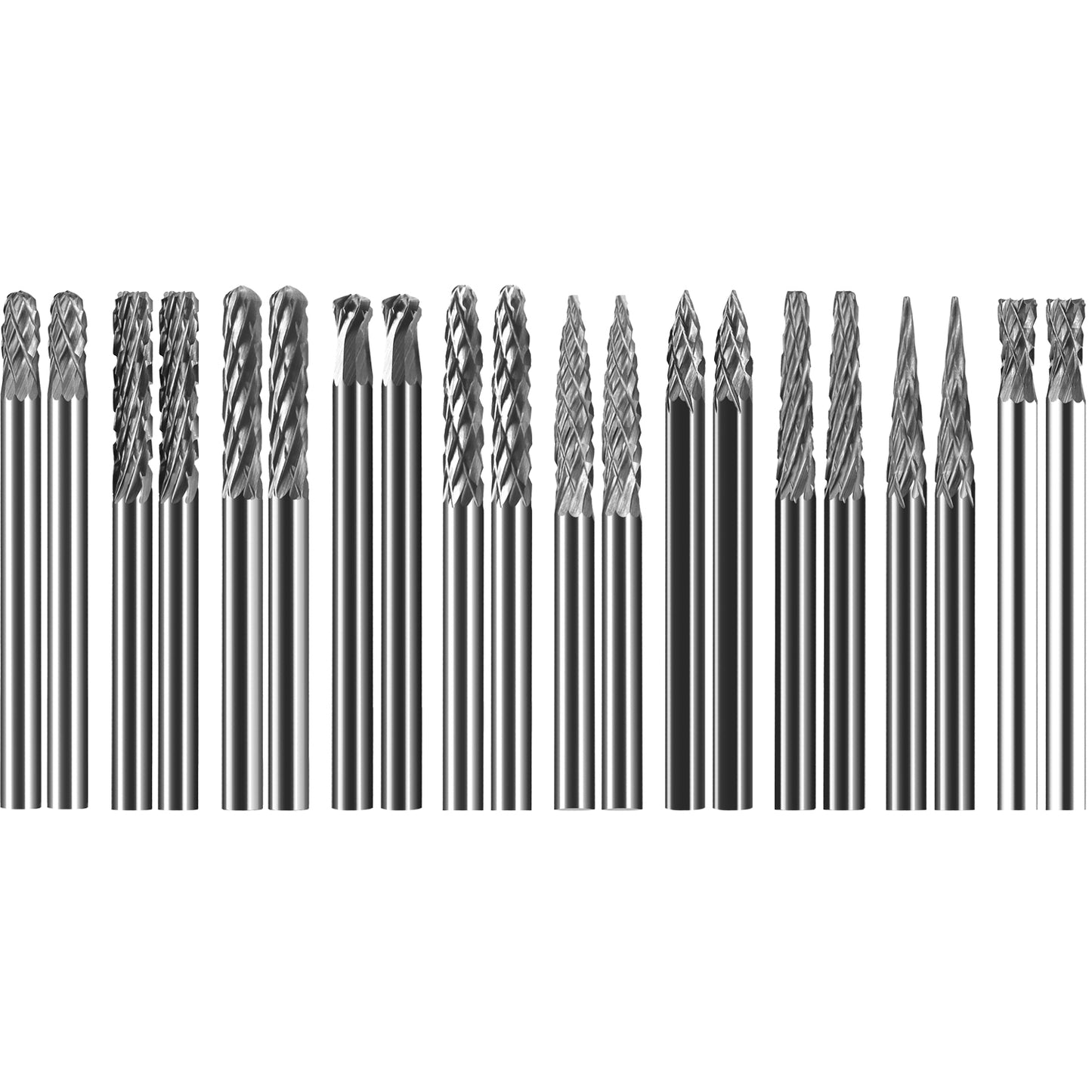 Carbide Burrs Cutters Set Double Cut 3mm 1/8" Inch Shank Diameter Carving Power Tool Parts 20Pcs