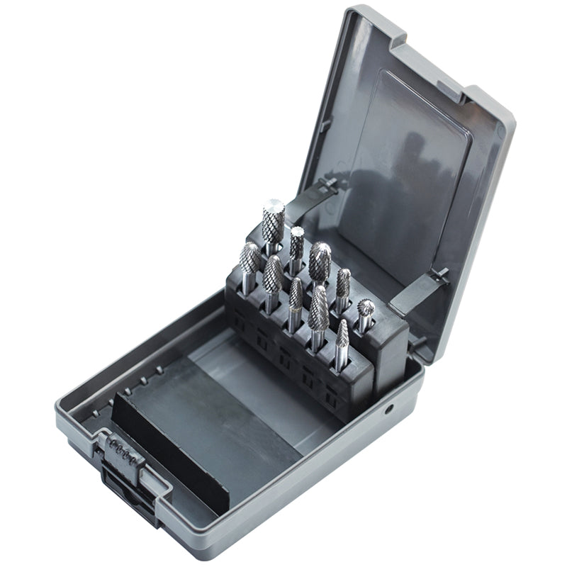 Tungsten Carbide Burr Set 1/4 inch ( 6.35 mm) Shank Diameter Rotary Burr File,Set of 10 Pcs