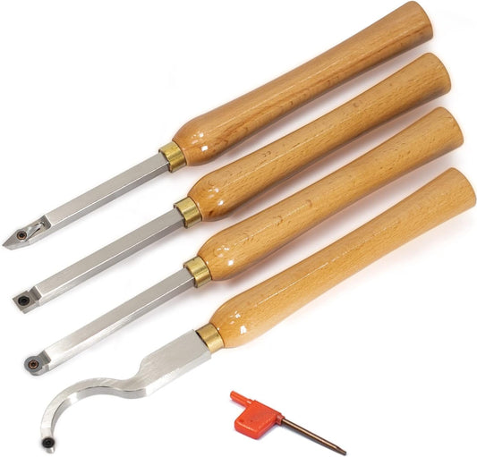 Woodturning Lathe Tools 12-3/5" Set Carbide Tipped Hollower Finisher Rougher Detailer with Wooden Handle 320 mm