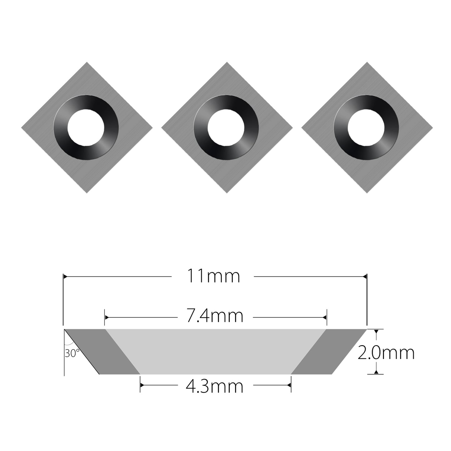 Square Carbide Inserts Blades Cutters 11 x 11 x 2 mm-30° for Wood Turning Rougher Tools