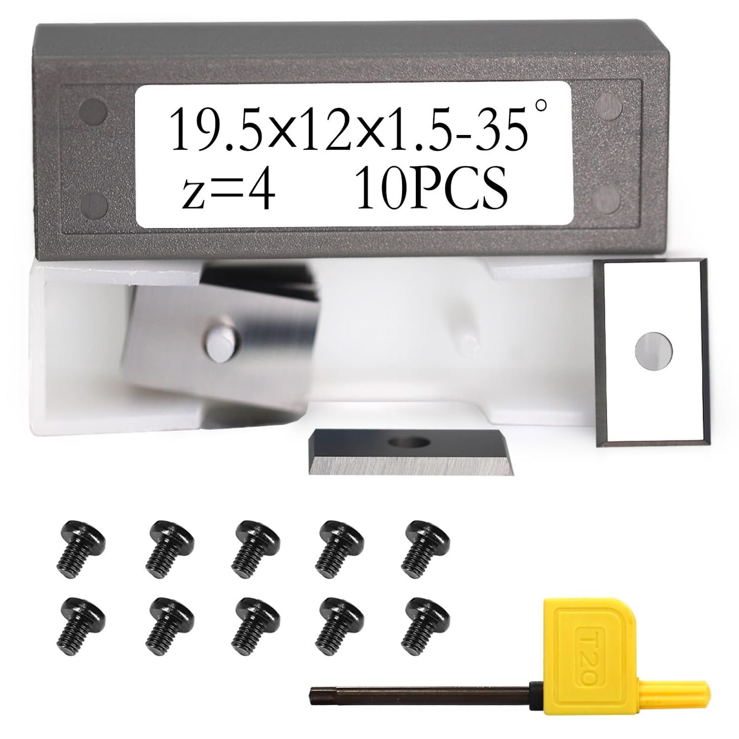 Carbide Inserts 19.5x12x1.5mm-35°,4-Edge Indexable Cutters for Woodworking Flush Trimming Router Bits