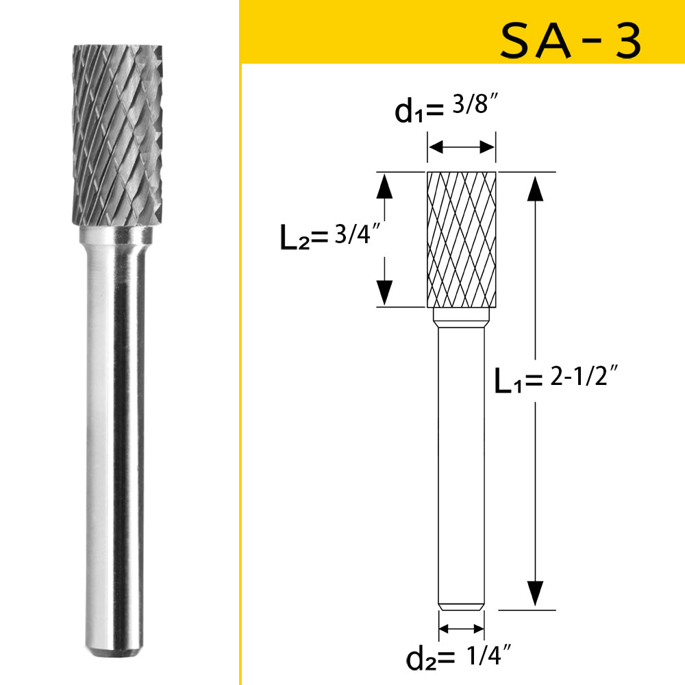 SA-3 Cylinder Shape Carbide Burr 1/4 inch ( 6.35 mm) Shank Diameter Rotary File