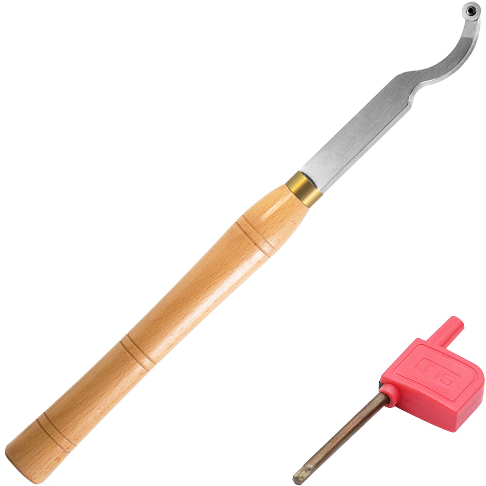 Woodturning Swan Neck Slight Curve Hollower 12mm Ci3 Round Carbide Insert Blade Carbide Tipped Turning Lathe Chisel Tool with Solid Wooden Handle 400mm