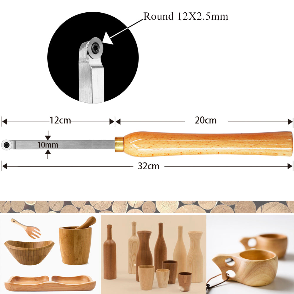 Woodturning Lathe Tools 12-3/5" Set Carbide Tipped Hollower Finisher Rougher Detailer with Wooden Handle 320 mm
