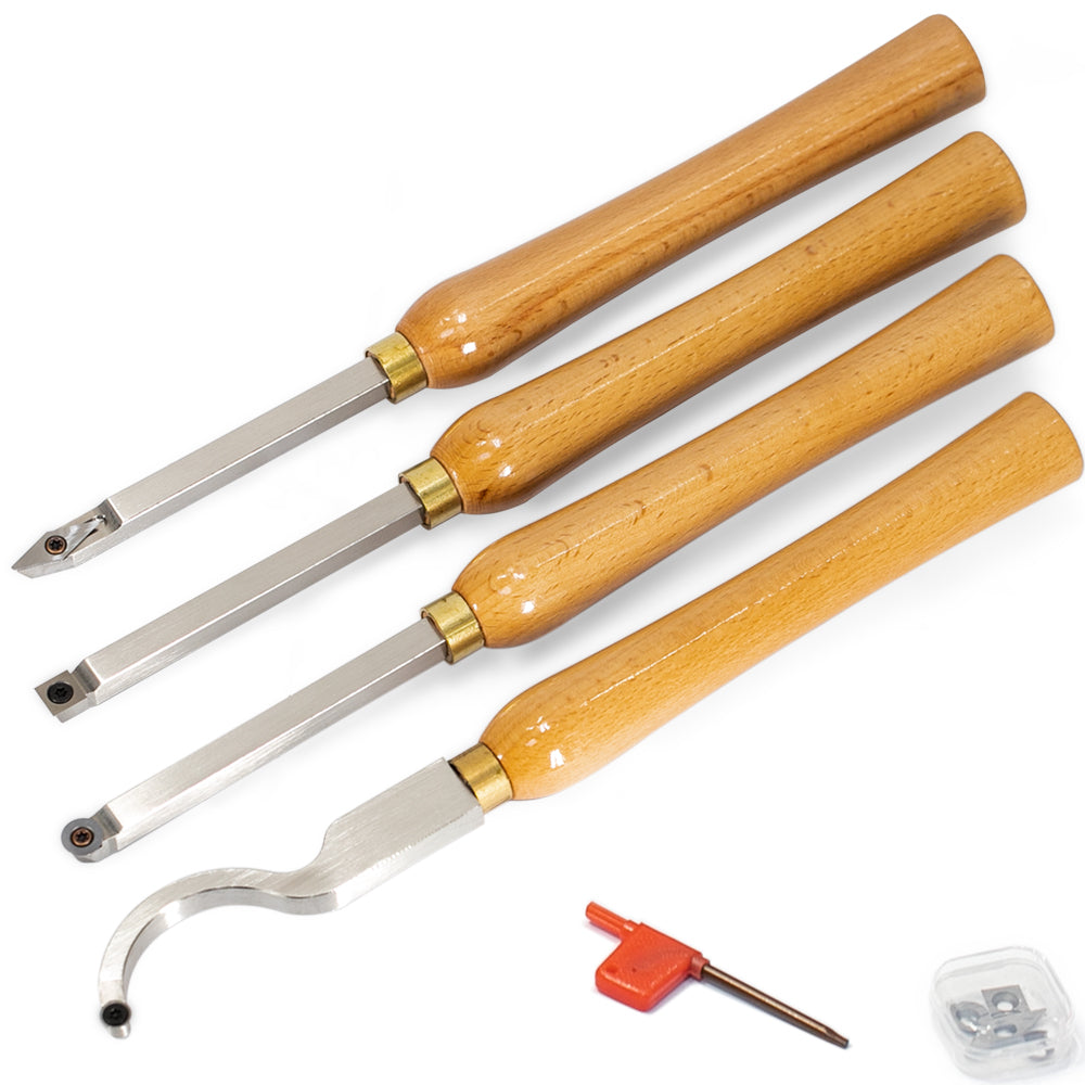 Woodturning Lathe Tools 12-3/5" Set Carbide Tipped Hollower Finisher Rougher Detailer with Wooden Handle 320 mm