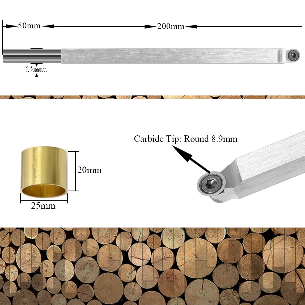 Woodturning Tool Finisher Lathe Chisel Tool Bar with Ci5 8.9mm Round Carbide Tipped Cutter