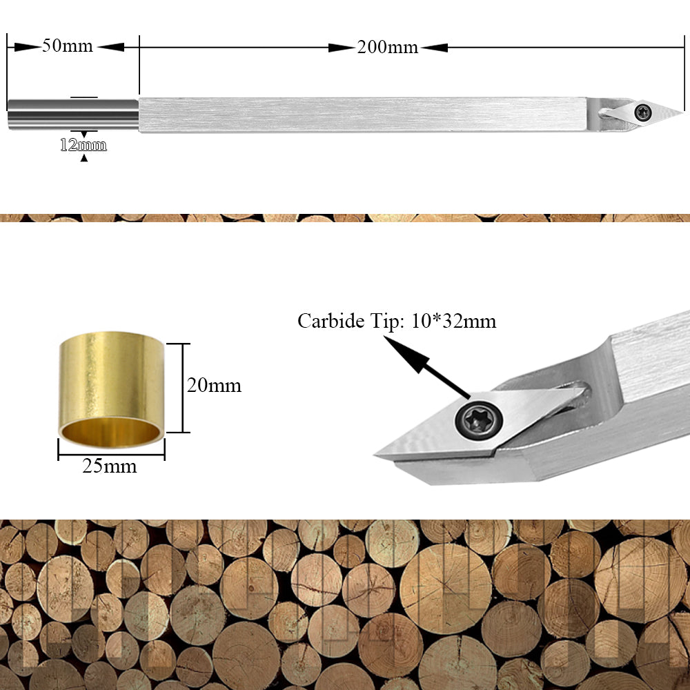Woodturning Tool Detailer Carbide Tipped Lathe Chisel Bar With VEMN 160202 Diamond Carbide Insert Cutter for Wood DIY