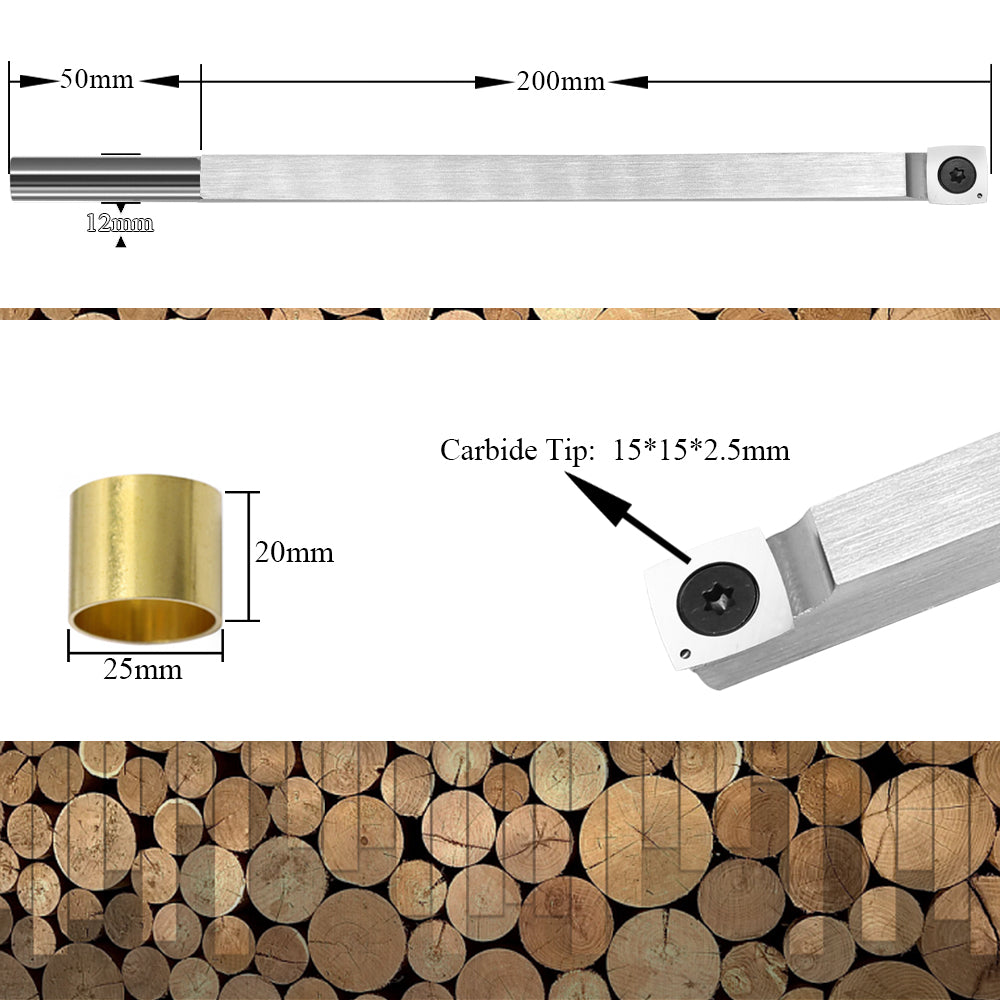 Woodturning Tool Rougher Carbide Tipped Lathe Chisel Bar with 15mm Square Face Radius Carbide Insert Blade