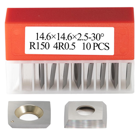 Tungsten Carbide Inserts Blades 14.6x14.6x2.5mm-30°-R150-4R0.5, 4-Edge Face Rdaius Square Replacement Cutter Knife for Woodworking Planer Jointer Helical Cutterheads