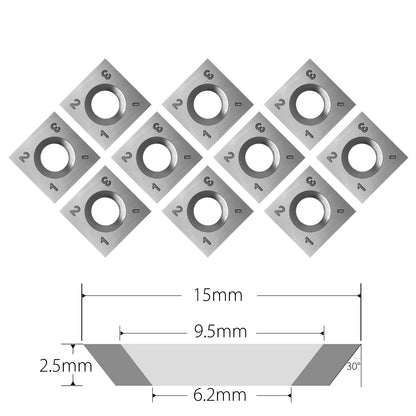 15x15x2.5mm Woodworking Carbide Inserts Blades for Wahuda ITECH & Northtech Planer Jointer Spiral Helical Cutterheads