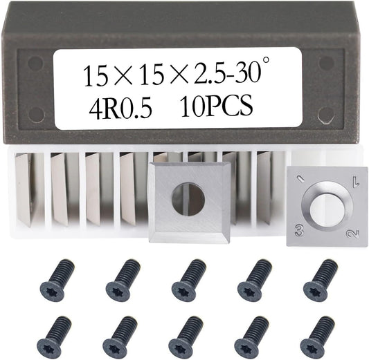 Tungsten Carbide Inserts 15x15x2.5mm-30°-4R0.5 Replacement Cutter for Oliver Axminster Rikon Planer or Jointer of Helical Spiral Cutterheads