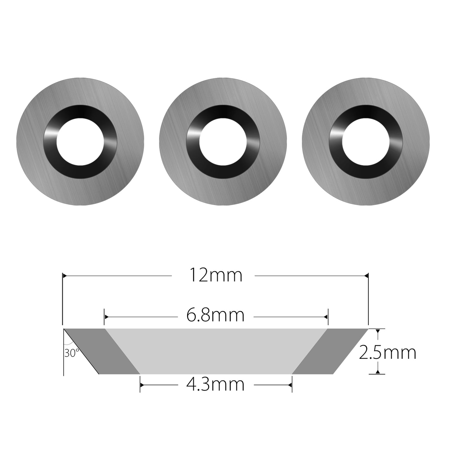 Woodturning Carbide Inserts Knife 12x2.5mm-30° Round Shape Indexable Tungsten Carbide Cutters Replacement Blades for EWT Finisher or Hollower  Wood Turning Tools