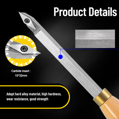 Woodturning  Mid Detailer Carbide Tipped VEMN 160202 Diamond Tungsten Carbide Insert Cutter Lathe Tool Bar with Solid Wooden Handle 400mm
