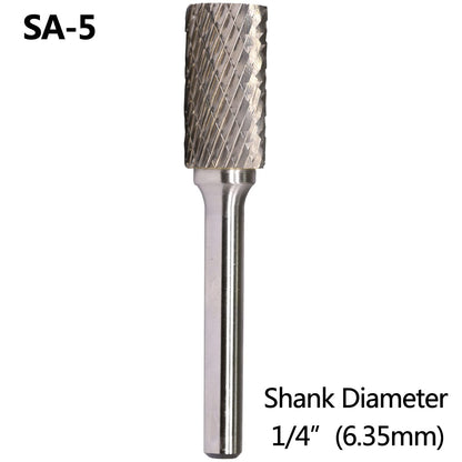SA-5 Tungsten Carbide Burr 1/4 inch ( 6.35 mm) Shank Cylinder Shape Double Cut Rotary Burr File