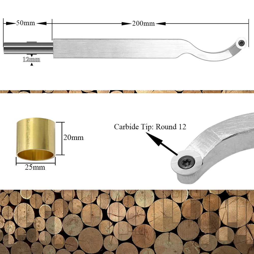 Woodturning Tool Slight Curve Swan Neck Hollower with Ci3 12 mm Round Carbide Tipped Knife