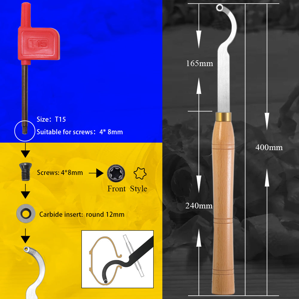 Woodturning Big Curve Hollower 12mm Ci3 Round Carbide Tipped Lathe Chisel Tool 400 mm