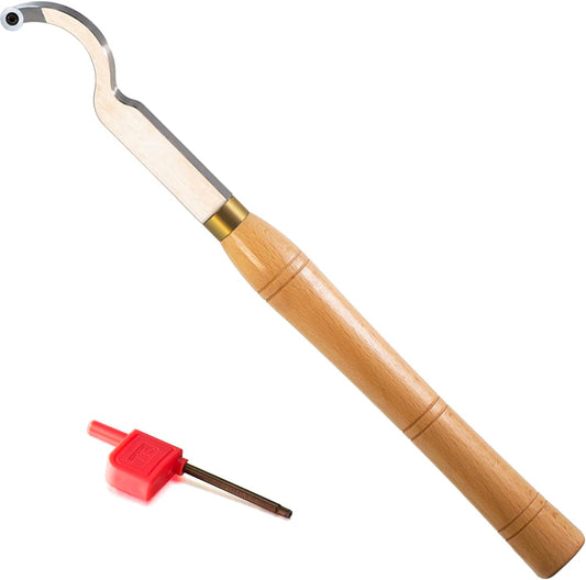 Woodturning  Swan Neck Slight Curve Hollower 12mm Ci3 Round Carbide Insert Blade Carbide Tipped Turning Lathe Chisel Tool with Solid Wooden Handle 400mm