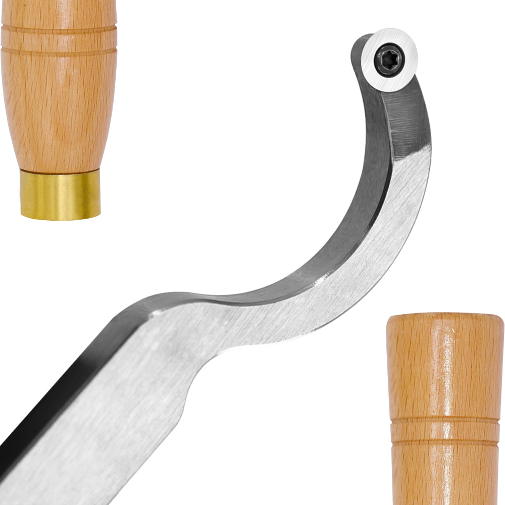 Woodturning Swan Neck Hollower Slight Curve with Ci3 12 mm Round Carbide Insert Blade Carbide Tipped Turning Lathe Chisel Tool with Solid Wooden Handle 500 mm