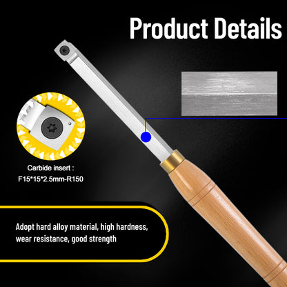 Woodturning Mid Rougher Carbide Tipped 15mm Square Radius Carbide Insert Lathe Tool Bar with Solid Wooden Handle 400mm