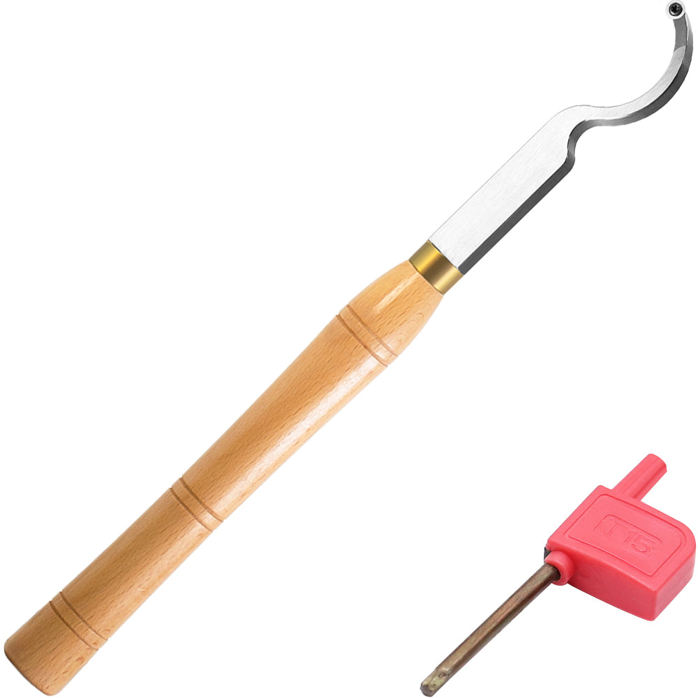 Woodturning Swan Neck Hollower 8.9mm Round Ci5 Carbide Insert Blade Carbide Tipped Turning Lathe Chisel Tool with Solid Wooden Handle 400mm
