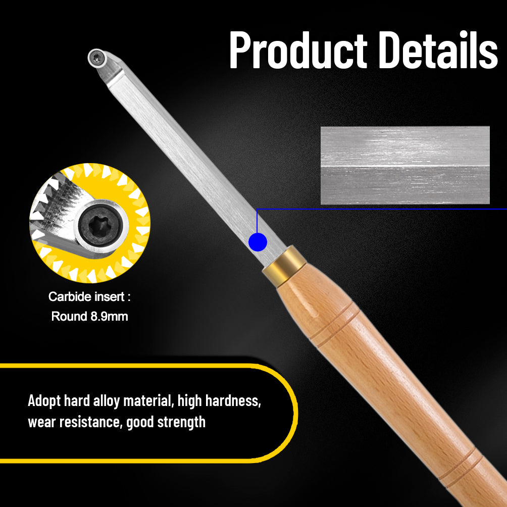 Woodturning Finisher Carbide Tipped 8.9mm Round Ci5 Carbide Insert  Wood Turning Lathe Tool Bar with Solid Wooden Handle 400mm