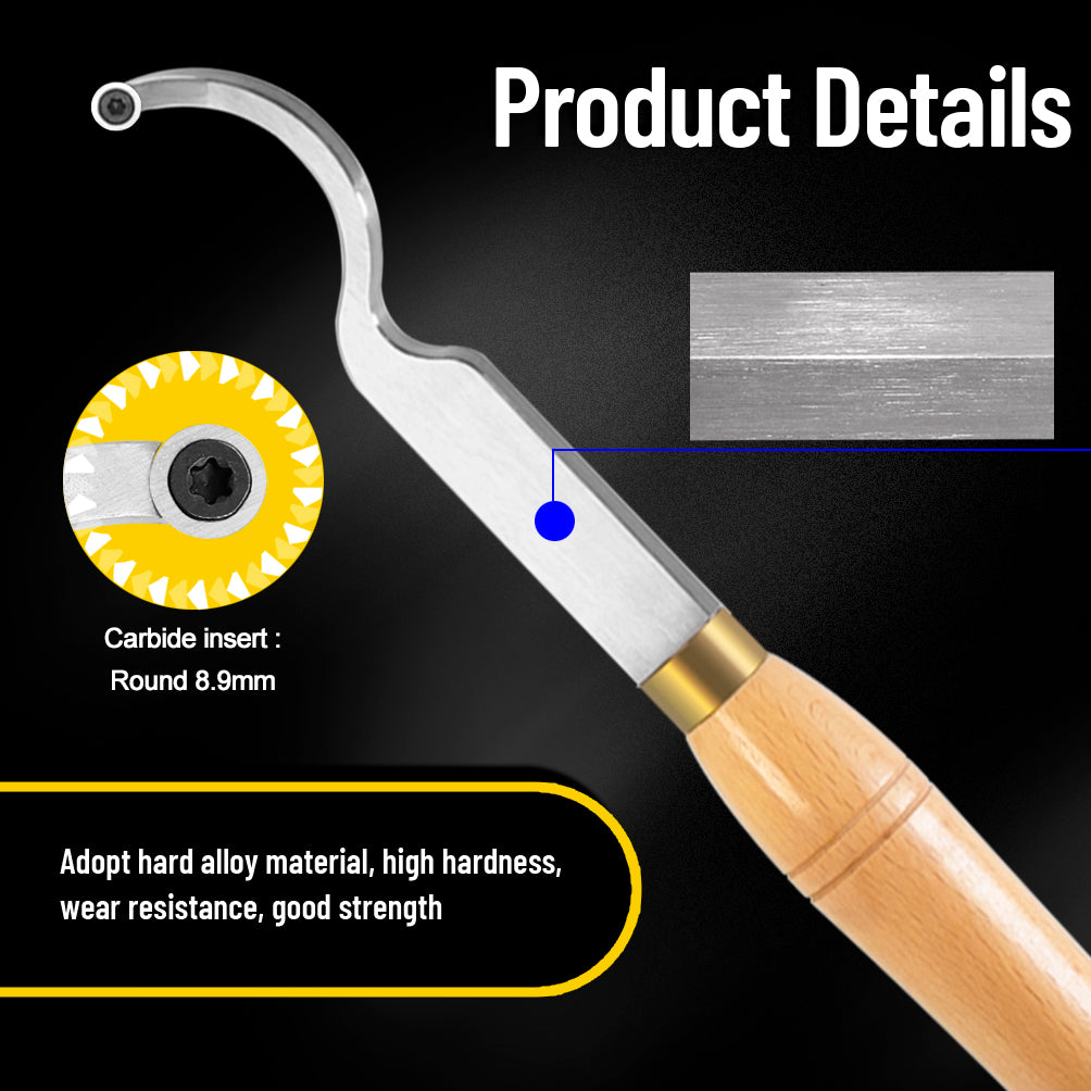 Woodturning Swan Neck Hollower 8.9mm Round Ci5 Carbide Insert Blade Carbide Tipped Turning Lathe Chisel Tool with Solid Wooden Handle 400mm